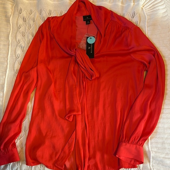 Worthington Red Long Sleeve Tie Front Blouse - Picture 1 of 6